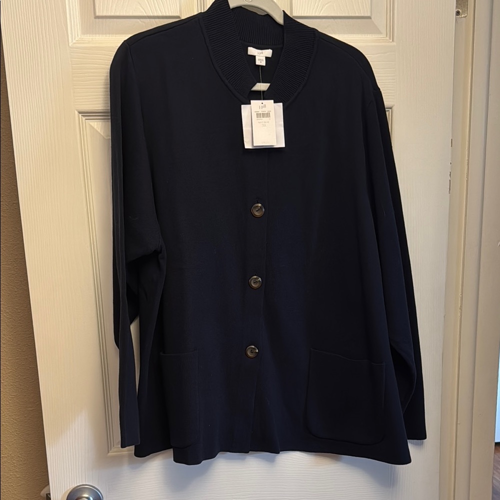 J. Jill Blue Cardigan Sweater with Relaxed Fit and Collar